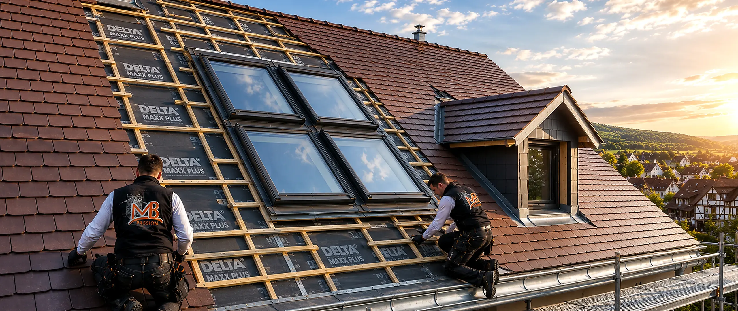 Rénovation énergétique de toiture en Alsace avec tuiles plates, écran sous toiture, isolation et fenêtres de toit